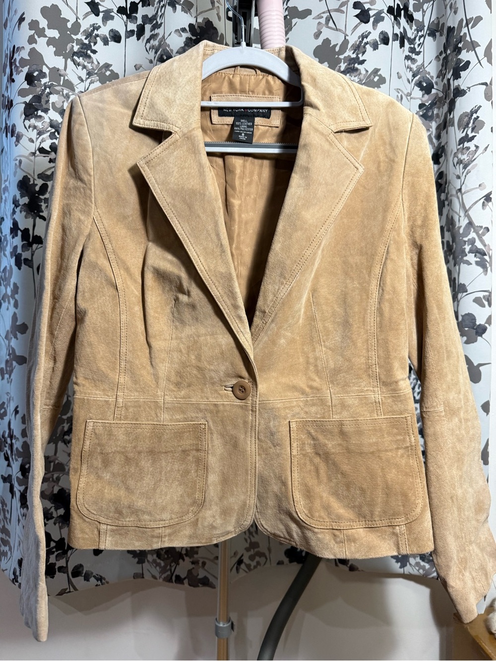 New York & Company Suede Tan One-Button Blazer Jacket